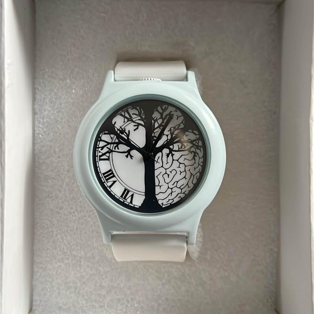 White watch, brand new, neoprene type band, smoke and pet free